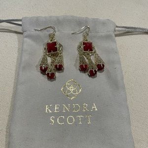Kendra Scott Gold and Red Stone Statement Earring - never worn - original packag
